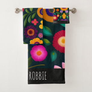 Exotic Flowers Colourful Pattern Bath Towel Set