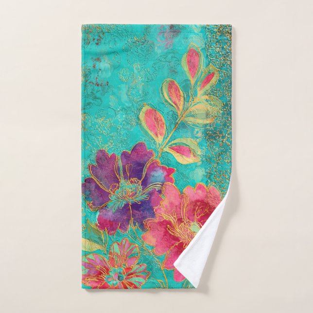 Exotic flowers design hand towel (Hand Towel)