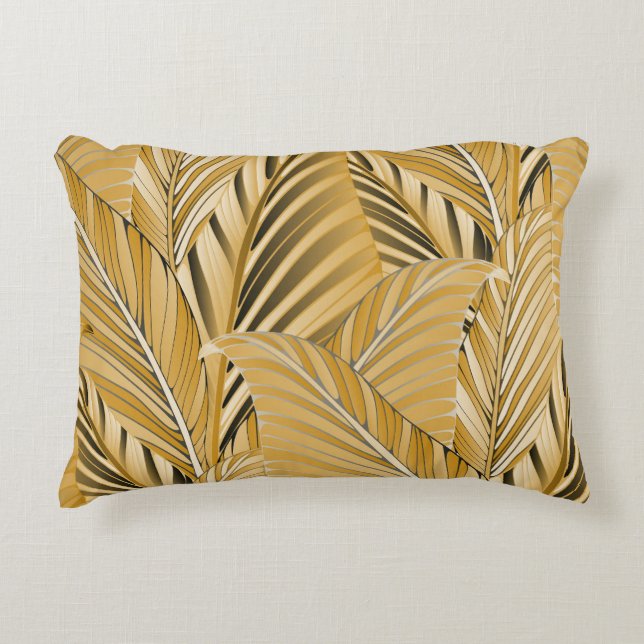 Exotic Foliage: Gold Leaves Pattern Decorative Cushion (Front)