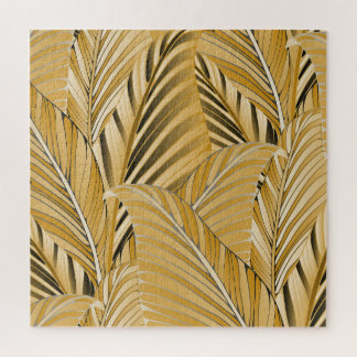 Exotic Foliage: Gold Leaves Pattern Jigsaw Puzzle