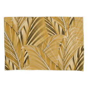 Exotic Foliage: Gold Leaves Pattern Pillowcase