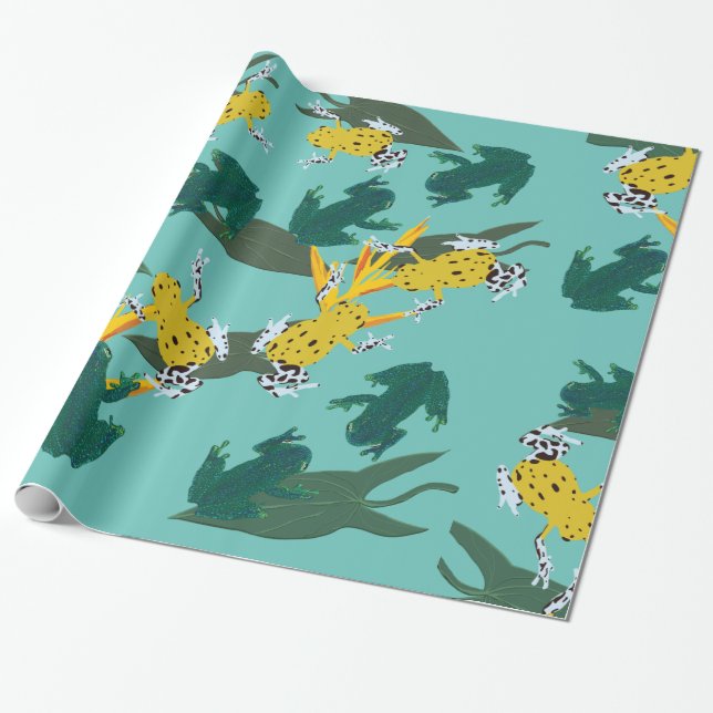 Exotic Frogs Pattern Wrapping Paper (Unrolled)