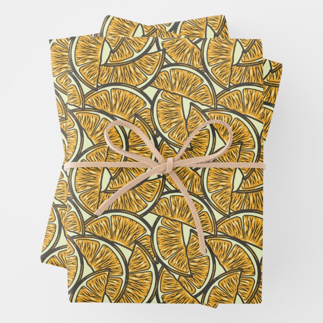 Exotic fruit citrus summer orange patter wrapping paper sheet (In situ)