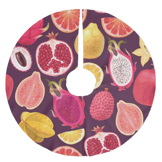 Exotic fruit: colourful seamless pattern brushed polyester tree skirt (Front)