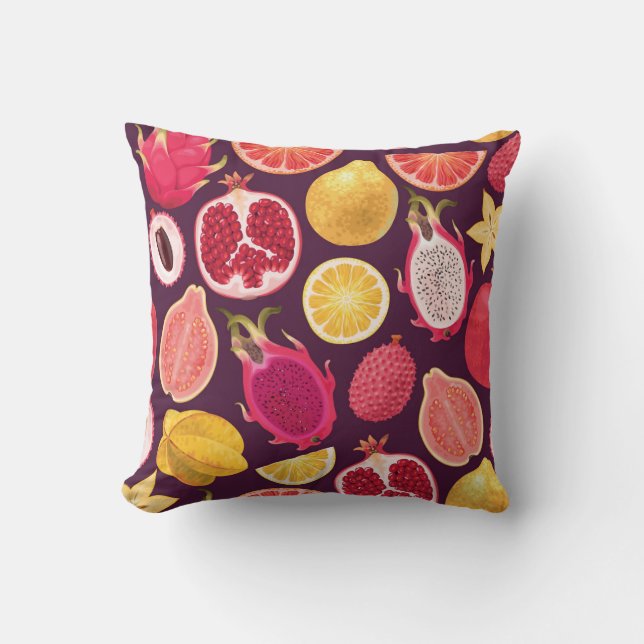Exotic fruit: colourful seamless pattern cushion (Front)