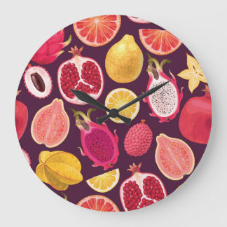 Exotic fruit: colourful seamless pattern large clock