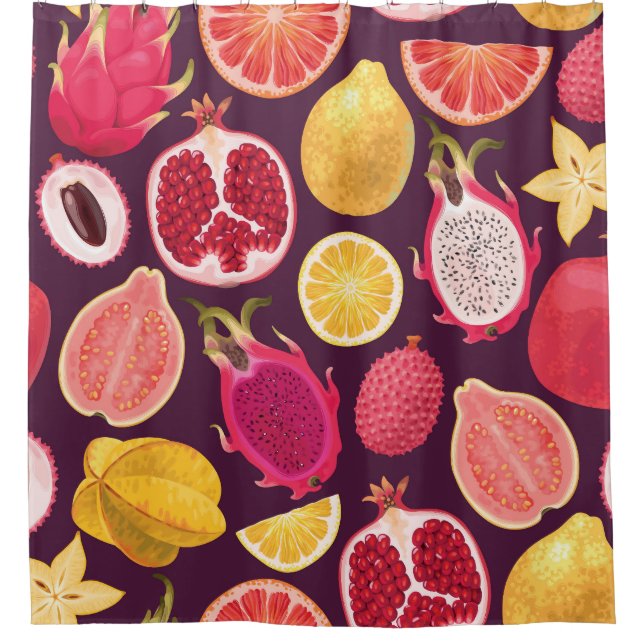 Exotic fruit: colourful seamless pattern shower curtain (Front)