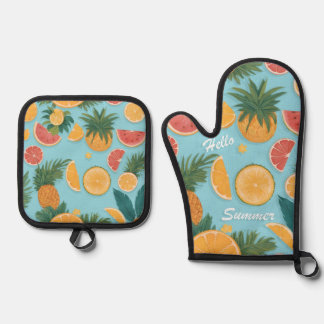 Exotic Fruit floral pattern. Hello summer. Oven Mitt & Pot Holder Set