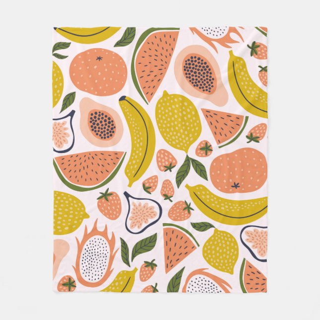 Exotic fruit seamless pattern in hand-drawn style. fleece blanket (Front)