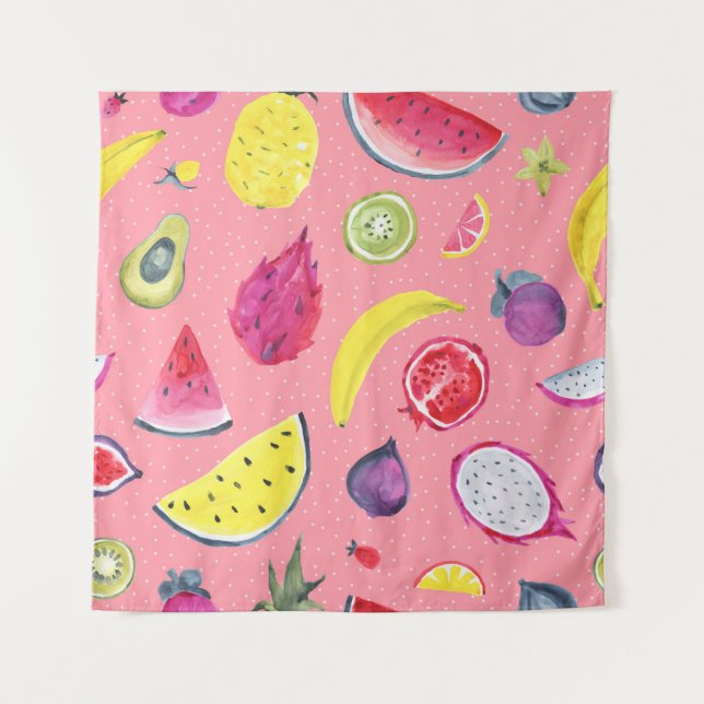 Exotic Fruit: Tropical Hand-Drawn Pattern Tapestry (Front)