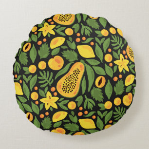Exotic Fruits: Colourful Summer Seamless Round Cushion