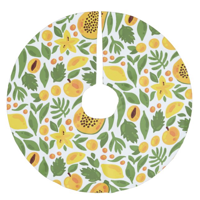 Exotic Fruits Ensemble: Papaya, Lemon, Mango Brushed Polyester Tree Skirt (Front)