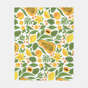 Exotic Fruits Ensemble: Papaya, Lemon, Mango Fleece Blanket