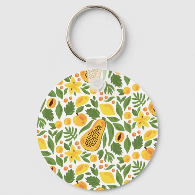Exotic Fruits Ensemble: Papaya, Lemon, Mango Key Ring (Front)