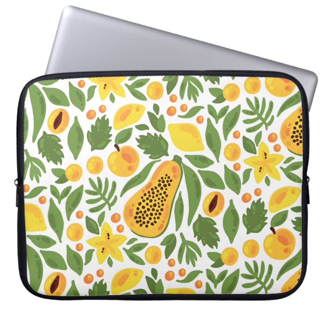 Exotic Fruits Ensemble: Papaya, Lemon, Mango Laptop Sleeve (Front)
