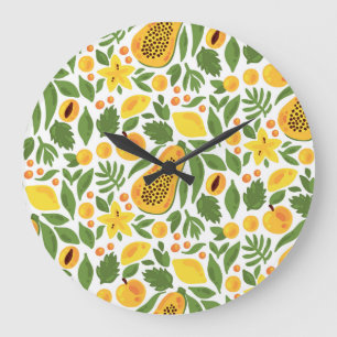 Exotic Fruits Ensemble: Papaya, Lemon, Mango Large Clock