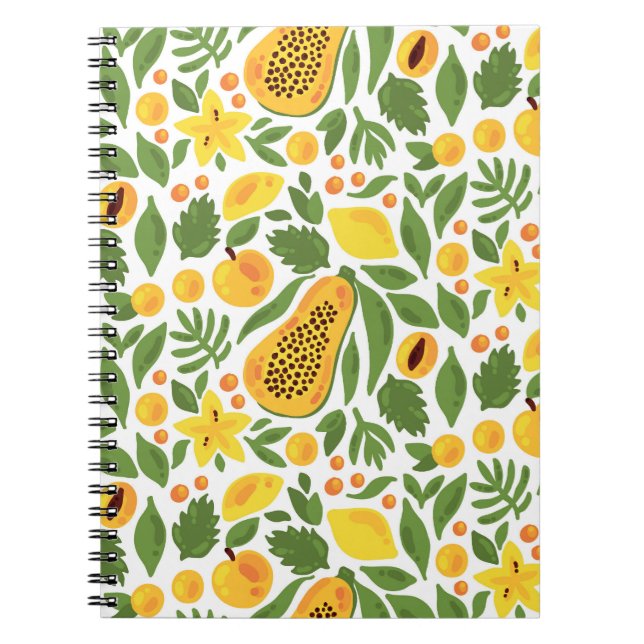 Exotic Fruits Ensemble: Papaya, Lemon, Mango Notebook (Front)