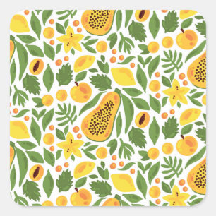 Exotic Fruits Ensemble: Papaya, Lemon, Mango Square Sticker