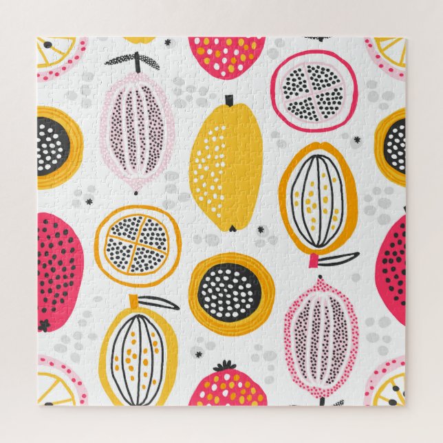 Exotic Fruits Hand-Drawn: Vintage Summer Jigsaw Puzzle (Vertical)
