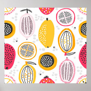Exotic Fruits Hand-Drawn: Vintage Summer Poster