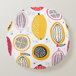 Exotic Fruits Hand-Drawn: Vintage Summer Round Cushion