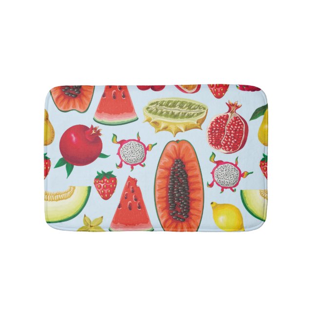 Exotic Fruits: Trendy Print Seamless. Bath Mat (Front)
