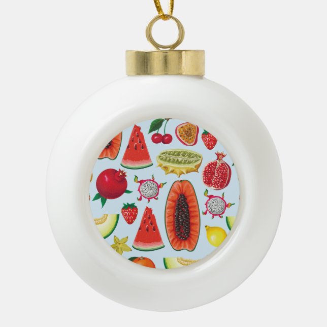 Exotic Fruits: Trendy Print Seamless. Ceramic Ball Christmas Ornament (Front)