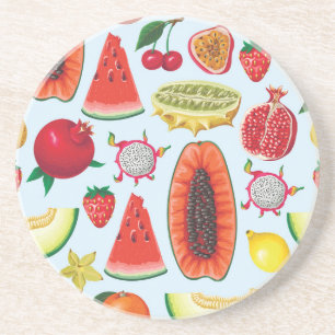 Exotic Fruits: Trendy Print Seamless. Coaster