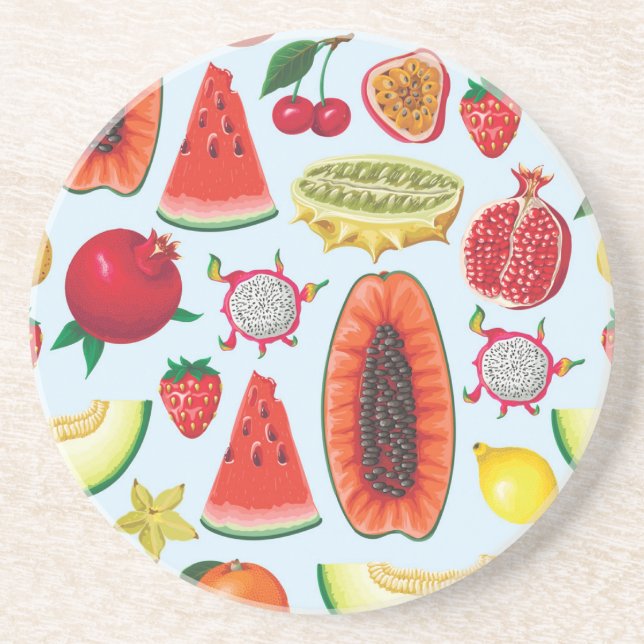 Exotic Fruits: Trendy Print Seamless. Coaster (Front)