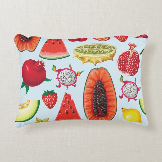 Exotic Fruits: Trendy Print Seamless. Decorative Cushion (Front)