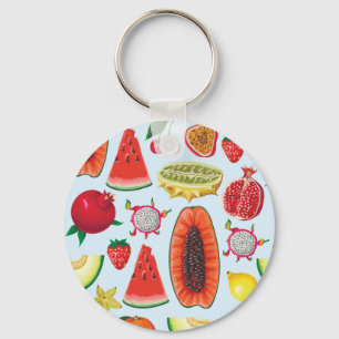 Exotic Fruits: Trendy Print Seamless. Key Ring