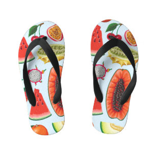 Exotic Fruits: Trendy Print Seamless. Kid's Jandals