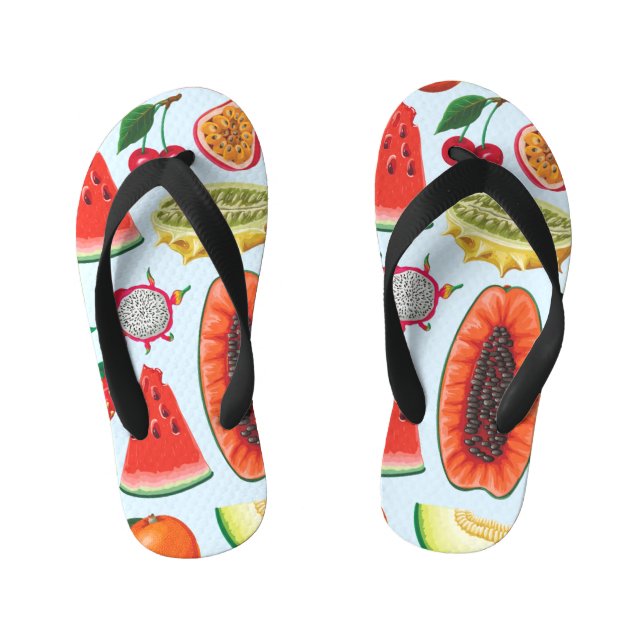 Exotic Fruits: Trendy Print Seamless. Kid's Jandals (Footbed)