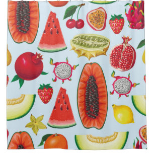 Exotic Fruits: Trendy Print Seamless. Shower Curtain