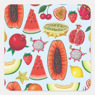 Exotic Fruits: Trendy Print Seamless. Square Sticker