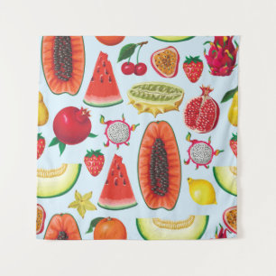 Exotic Fruits: Trendy Print Seamless. Tapestry