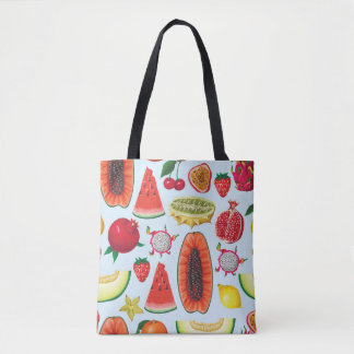 Exotic Fruits: Trendy Print Seamless. Tote Bag