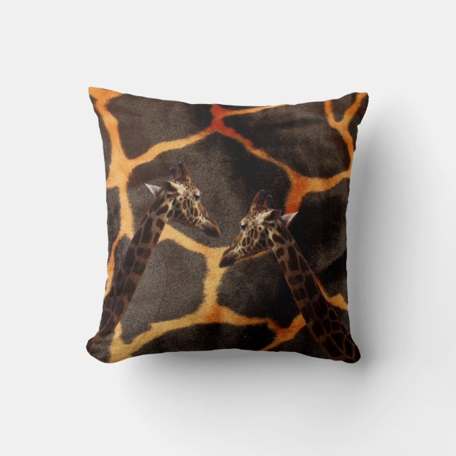 "Exotic Giraffes: On a Giraffe Patterned Canvas" Cushion (Front)