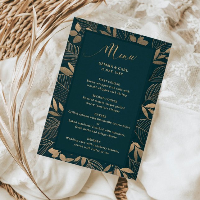 Exotic Gold Foilage Border Wedding menu card (Creator Uploaded)