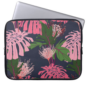 Exotic green and pink tropical palm leaves and pro laptop sleeve