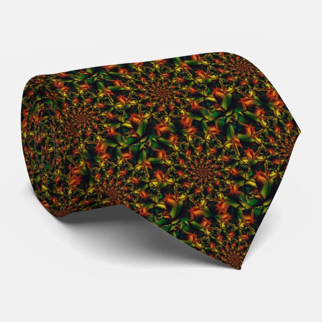 Exotic | Green and Yellow Fractal Art Tie (Rolled)