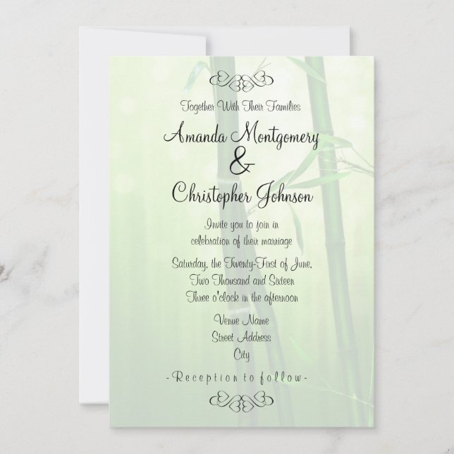 Exotic Green Bamboo Wedding Invitation (Front)