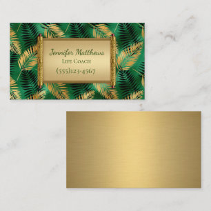 Exotic Green & Gold Safari Jungle Leaf Design Business Card