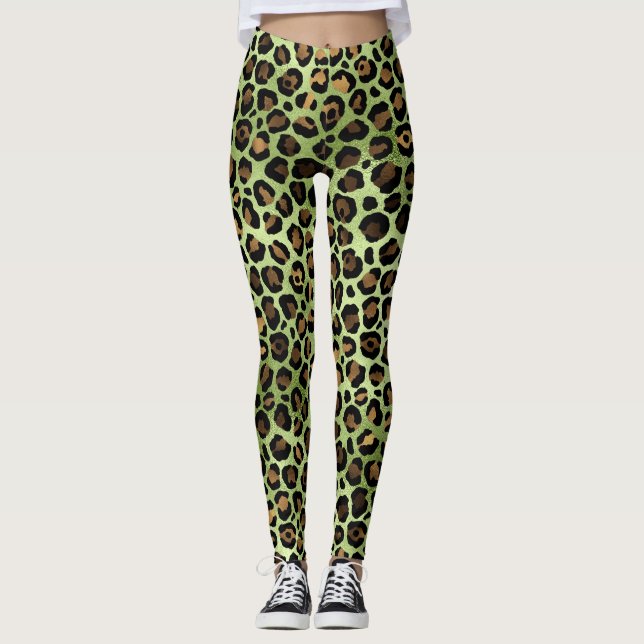 Exotic Green Leopard Print Leggings (Front)