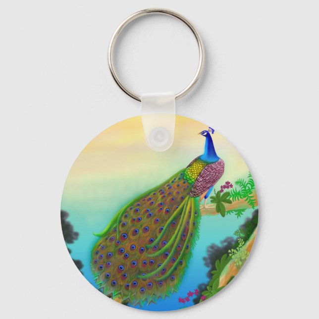 Exotic Green Peacock Key Ring (Front)