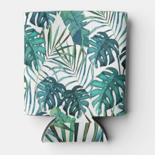 Exotic Green Tropical Leaves Illustration Can Cooler