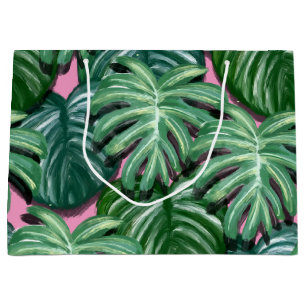 Exotic Green Tropical Leaves Pattern Large Gift Bag