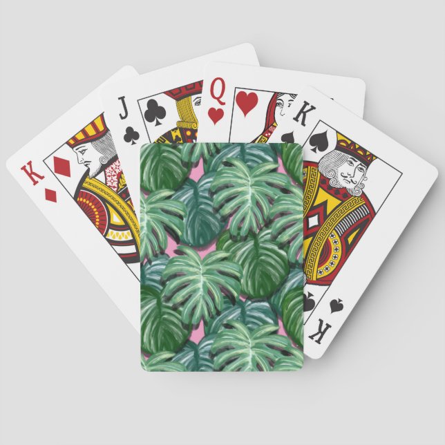 Exotic Green Tropical Leaves Pattern Playing Cards (Back)