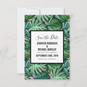 Exotic Green Tropical Leaves Pattern Save the Date