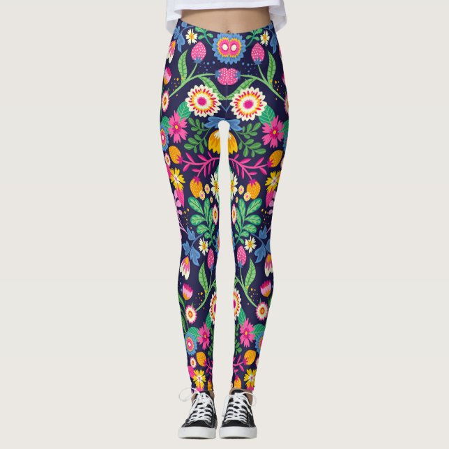 Exotic Hand Painted Floral Pattern-48330 Leggings (Front)